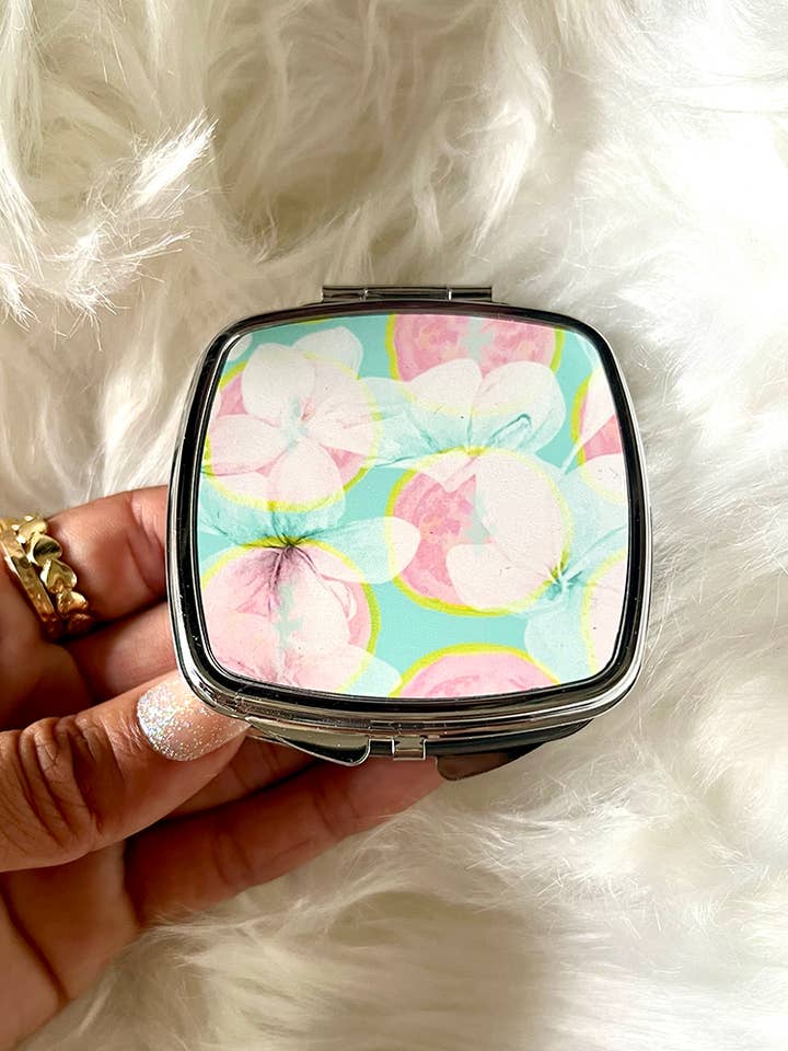 Pocket Mirror: "Plumeria Flowers" Handmade in Hawaii . for wholesale by The Sunset Shop