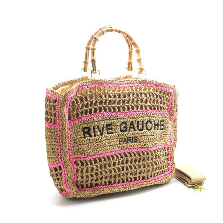 Vimoda - Wholesale Tote Bag - Women's - CROCHET Woven tote bag RIVE GAUCHE with bamboo handles