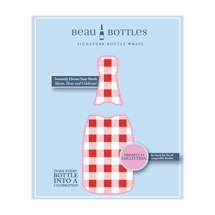 Beau Bottles - Wholesale Wine Gift Bag - Beau Bottles Red and White Gingham - Prosecco Collection5