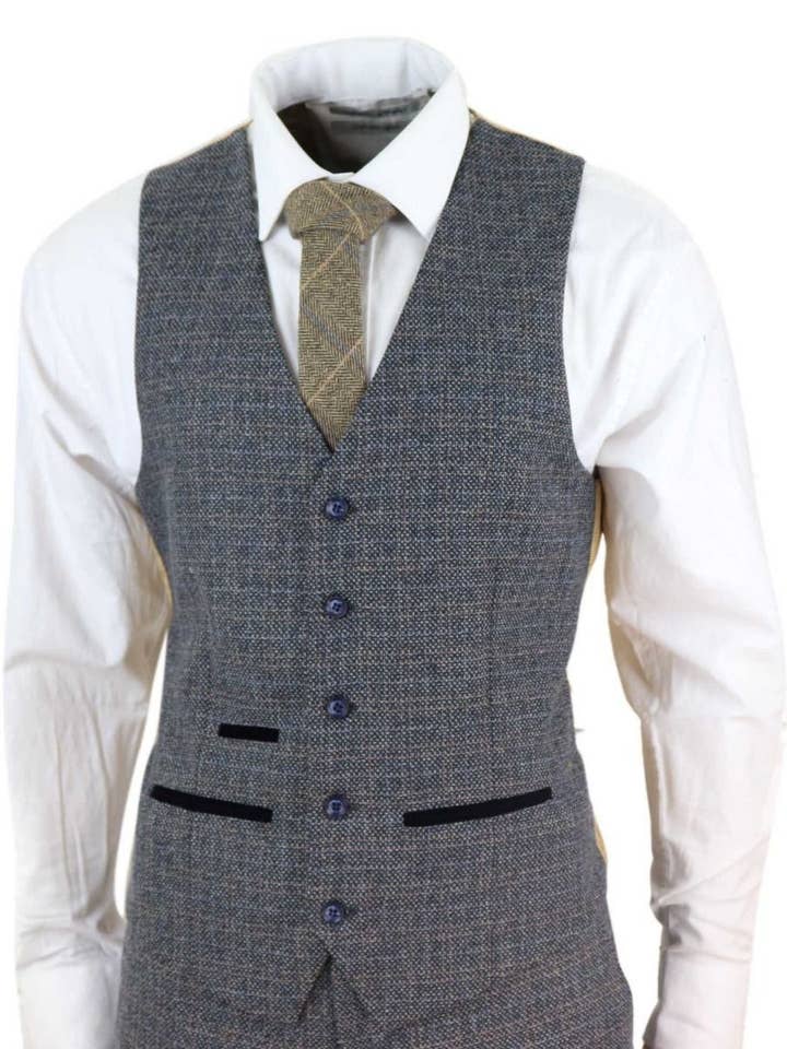 Armada Traje retro vintage de 3 piezas para hombre en tweed azul marino a cuadros de venta al por mayor en Faire