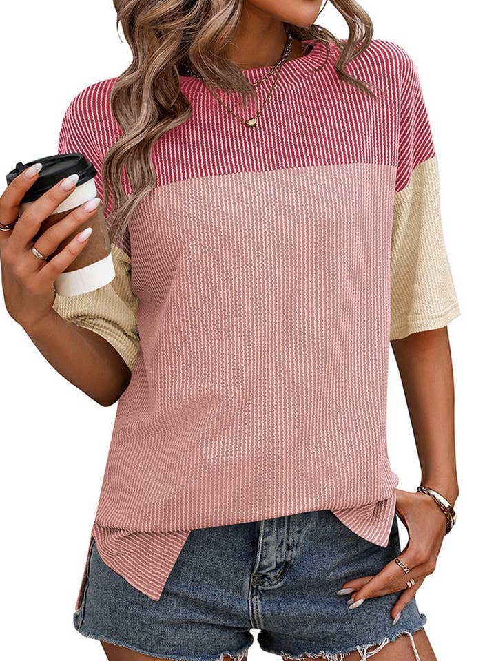 CWTTS1093_COLOR-MATCHING SHORT-SLEEVED LOOSE T-SHIRT for wholesale by NINEXIS