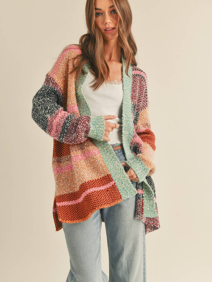 &MERCI - Wholesale Cardigan - Women's - OVERSIZED COLOR BLOCK CARDIGAN MSW100384