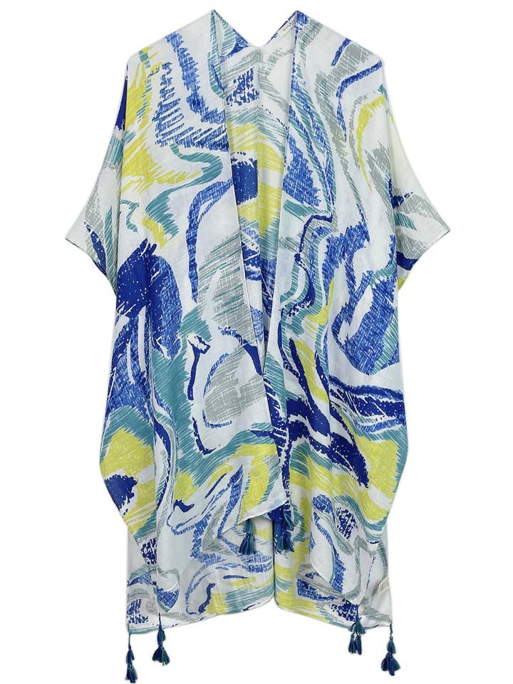 Hana - Wholesale Kimono - Women's - Abstract Print Tassel Summer Kimono6
