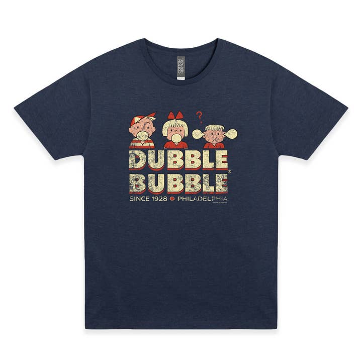 Heather Navy Dubble Bubble Retro | Vintage Bubble Gum Tee for wholesale on Faire
