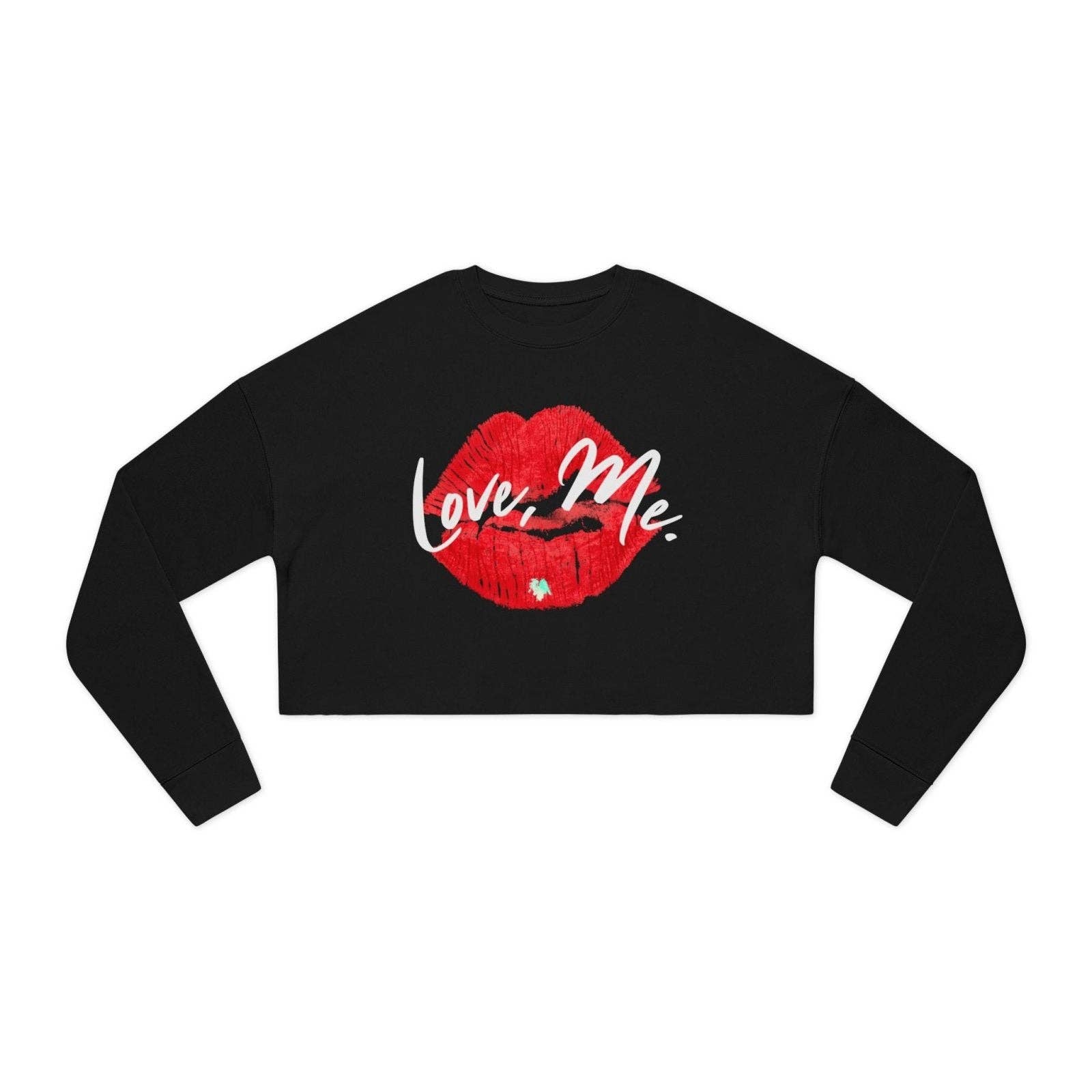 Ohhh So Swag - Wholesale Graphic Sweatshirt - Women's - Red Kiss Lips, Green Heart Long Sleeve Cropped Sweater | US5