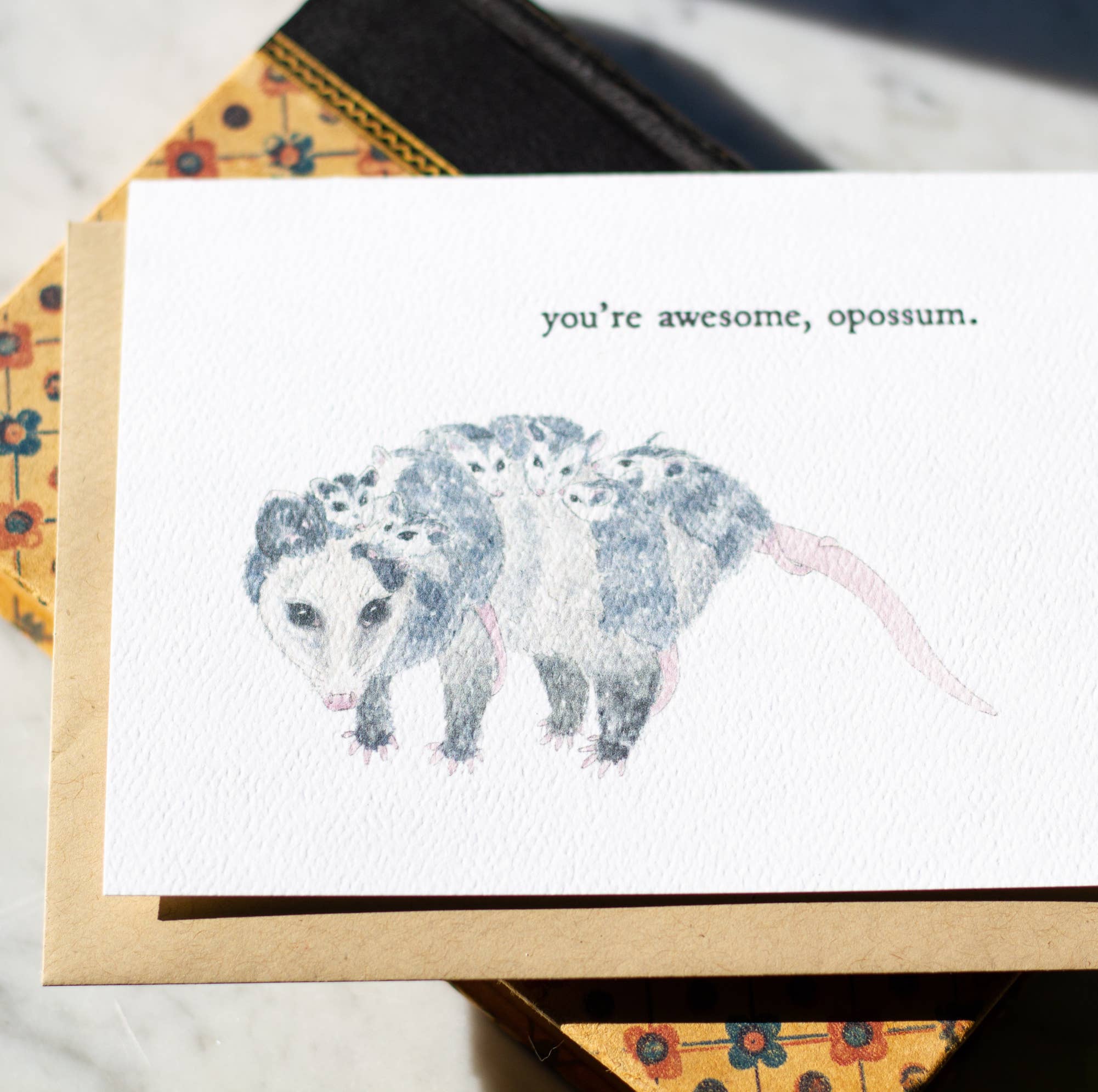 Finch and Flourish Paper Goods - Vendita all'ingrosso Biglietti d'amore - Biglietto Opossum con scritta «you 're awesome»1