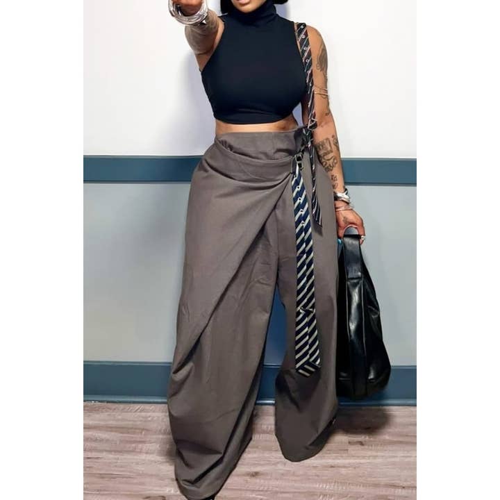 One Shoulder Tie Detail Asymmetrical Drape Overall for wholesale by omgstyles