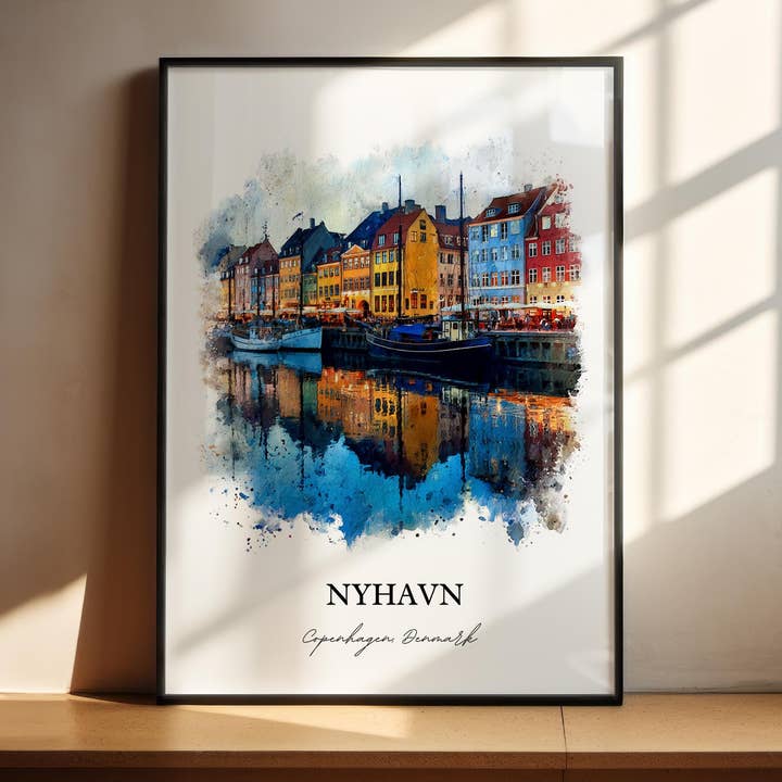 Arte de Parede Nyhavn, Impressão de Copenhaga, Arte em Aquarela de Copenhaga, Presente de Copenhaga Dinamarca, Impressão de Viagem, Poster de Viagem, Presente de Aquecimento de Casa por atacado de Premium Travel Art