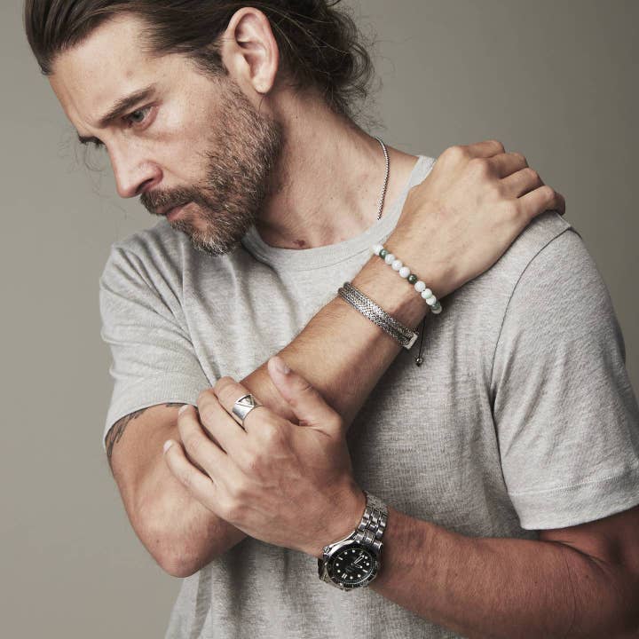 Bhoma - Mens Designer Jewelry - Wholesale Jewelry - Men's - Monday Stack: Mens Jade Beaded Bracelet & Sterling Silver Chain6