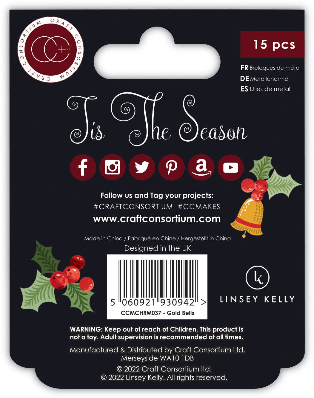 Ecstasy Crafts Distributing – Engroshandel Håndværk forsyninger – Craft Consortium Tis sæsonen - Metal Charms - Guldklokker2