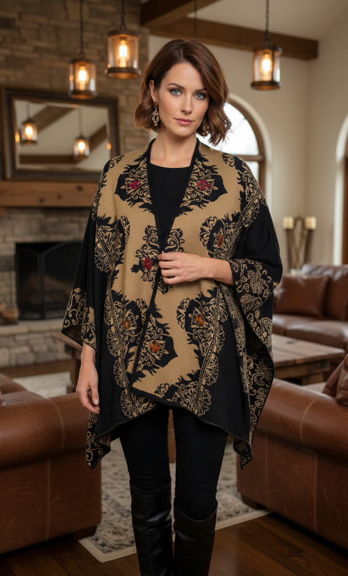 PERUVIAN PERFECTION – wholesale Cape - Dam – RN-428 Elegant Vändbar Alpacka Cape3