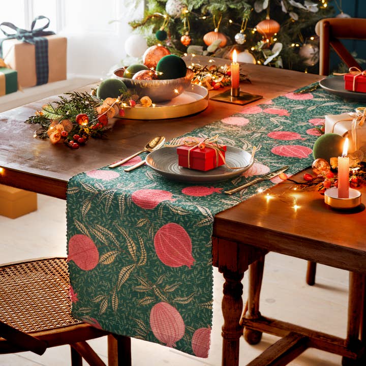 Pomegranate Table Runner Green for wholesale on Faire1
