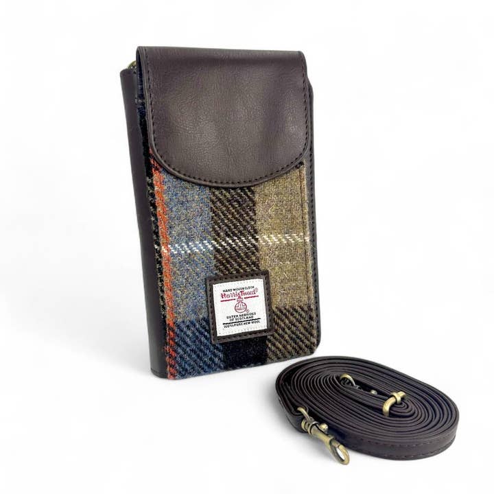 maccessori - Wholesale Backpack – Women's - Harris Tweed Phone Purse in Blue Brown Check
