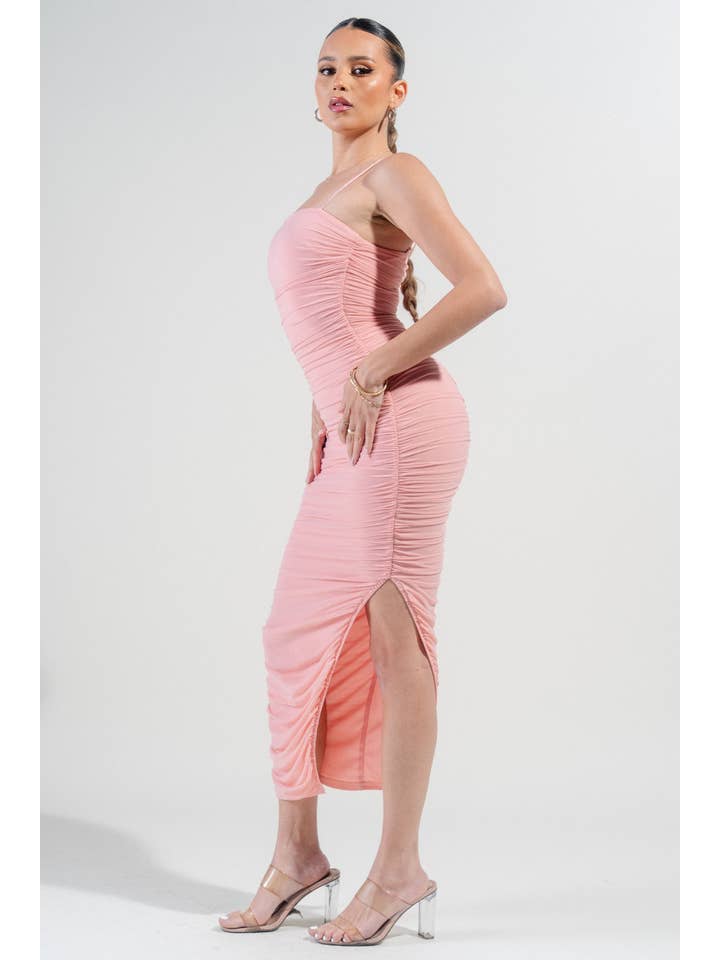 PRIVY - Vente Robe – femme - PD6771NW_LUX ROBE MIDI FENDUE CÔTÉ OUVERT EN MAILLE FRONCÉE15