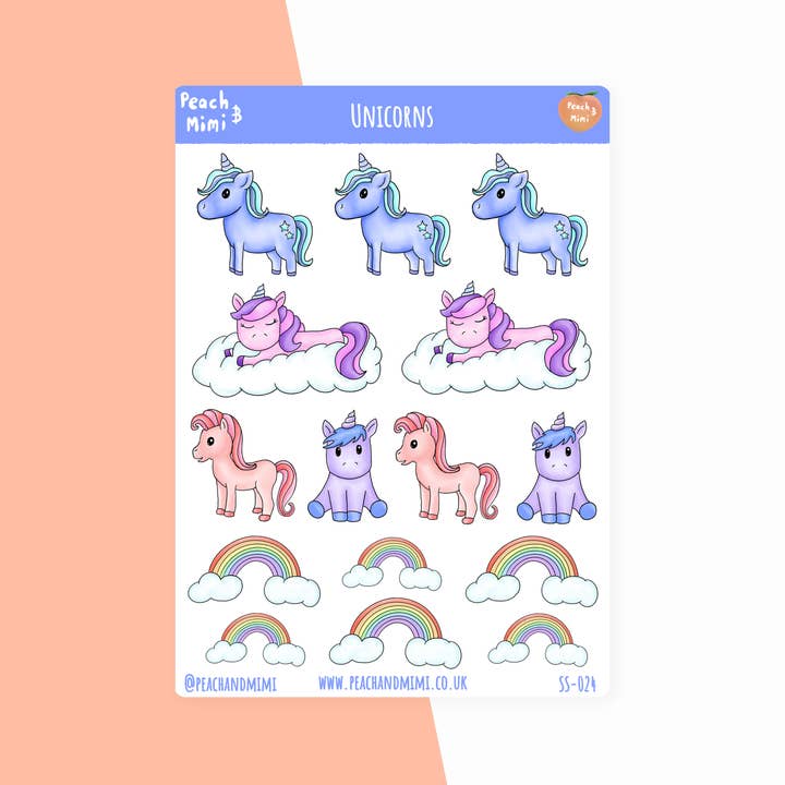 Unicorn Sticker Sheet for wholesale by Peach and Mimi