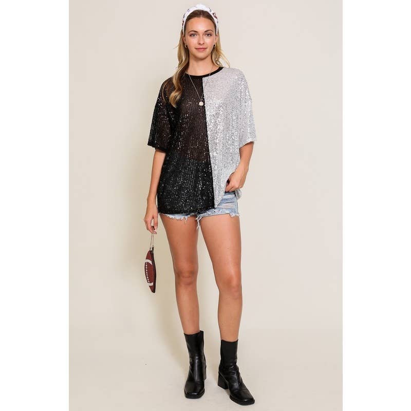 Paperdoll - Wholesale T-Shirt - Women's - Sequin round neck oversized stop1