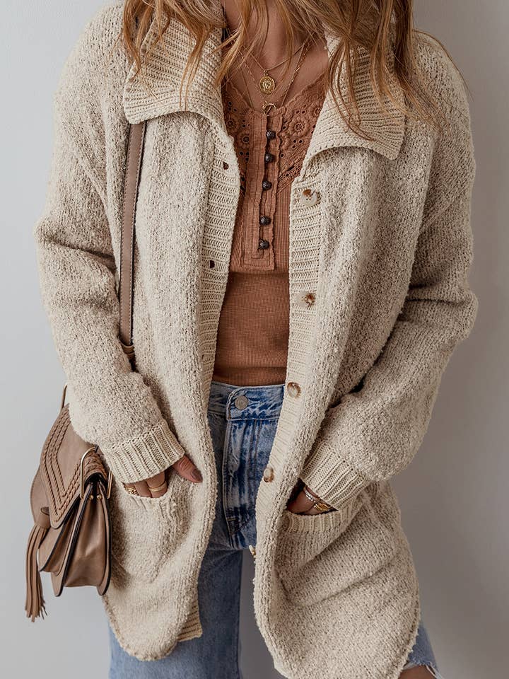 Babs + Birdie - Wholesale Cardigan - Women's - Collared Drop Shoulder Button Up Cardigan with Pocket8