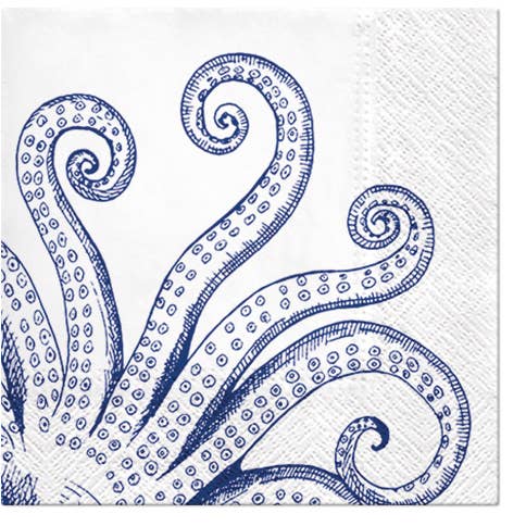 European Excellency - Wholesale Disposable Napkin - Blue & Red Octopus Lunch Napkins -Â Nautical Paper Napkins