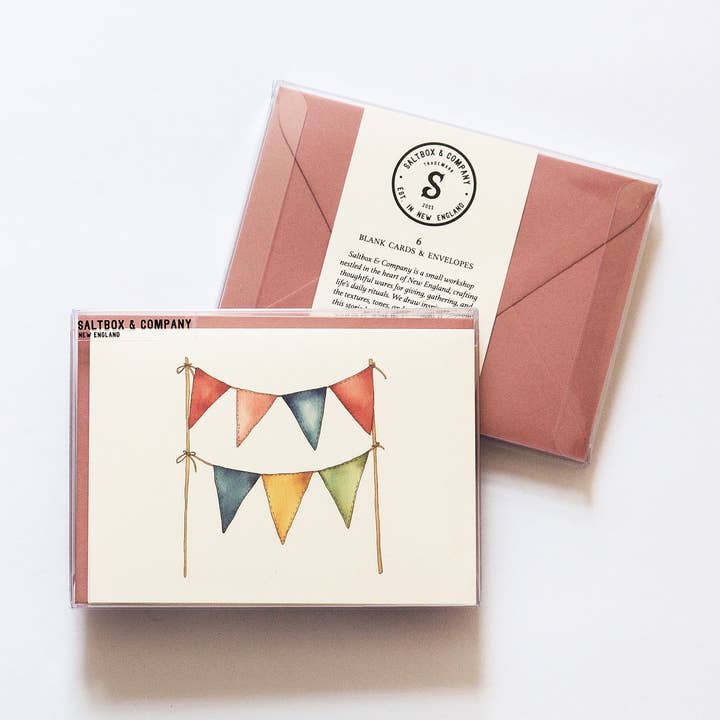 Celebration Pennants - Box of 6 Note Cards for wholesale by Saltbox & Company