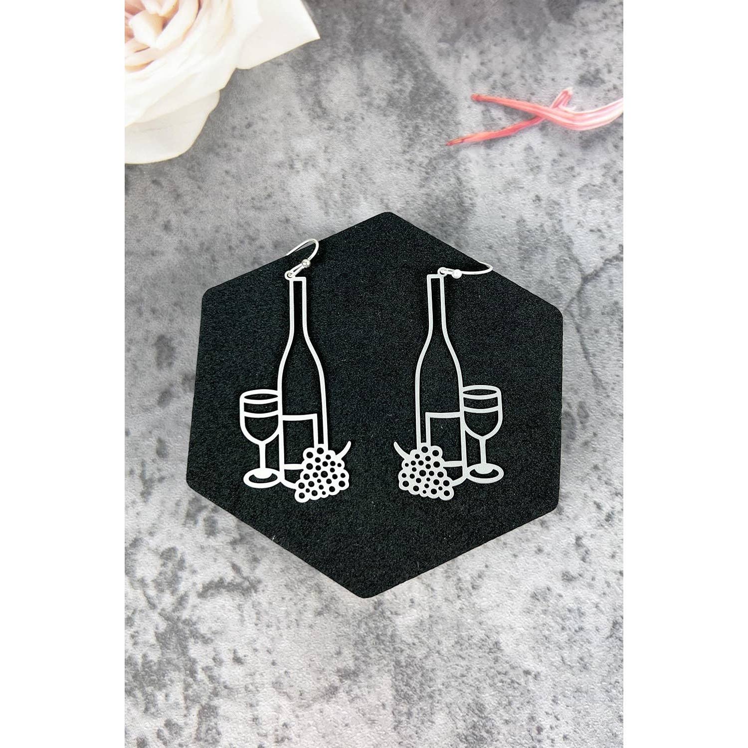 JHP Collection - Wholesale Dangle Earrings - FILLIGREE WINE BOTTLE AND WINE GLASS SHAPE HOOK EARRINGS1