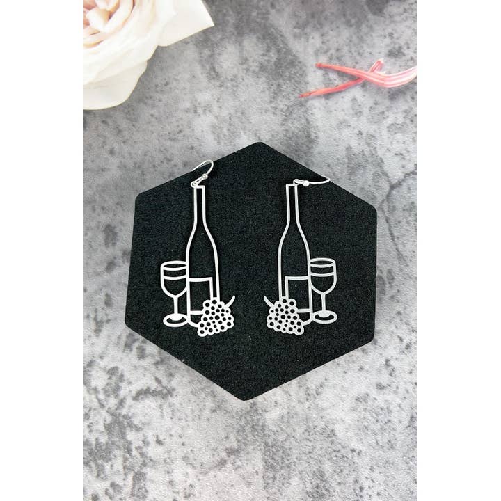 JHP Collection - Wholesale Dangle Earrings - FILLIGREE WINE BOTTLE AND WINE GLASS SHAPE HOOK EARRINGS1