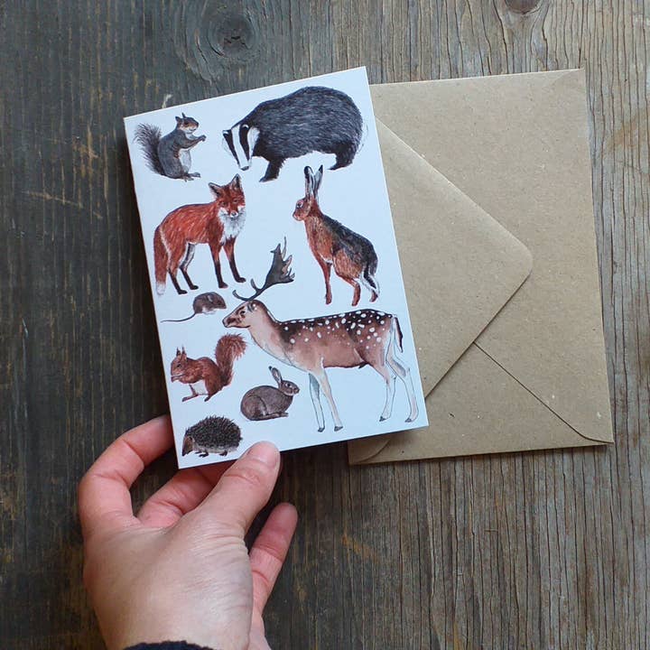 Woodland Animals Greeting Card, Blank inside for wholesale by Alice Draws The Line