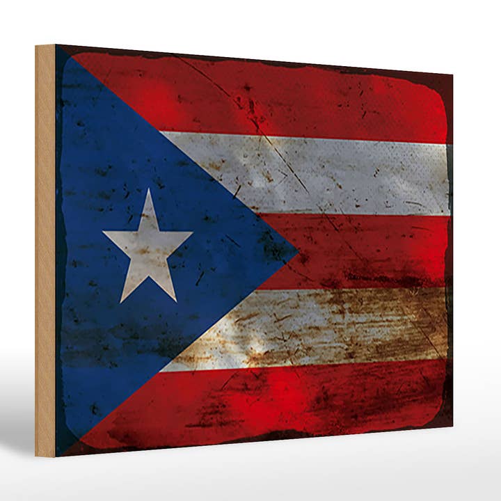 Femer - Wholesale Sign - Puerto Rico Rust Flag Wooden Sign 30x20cm