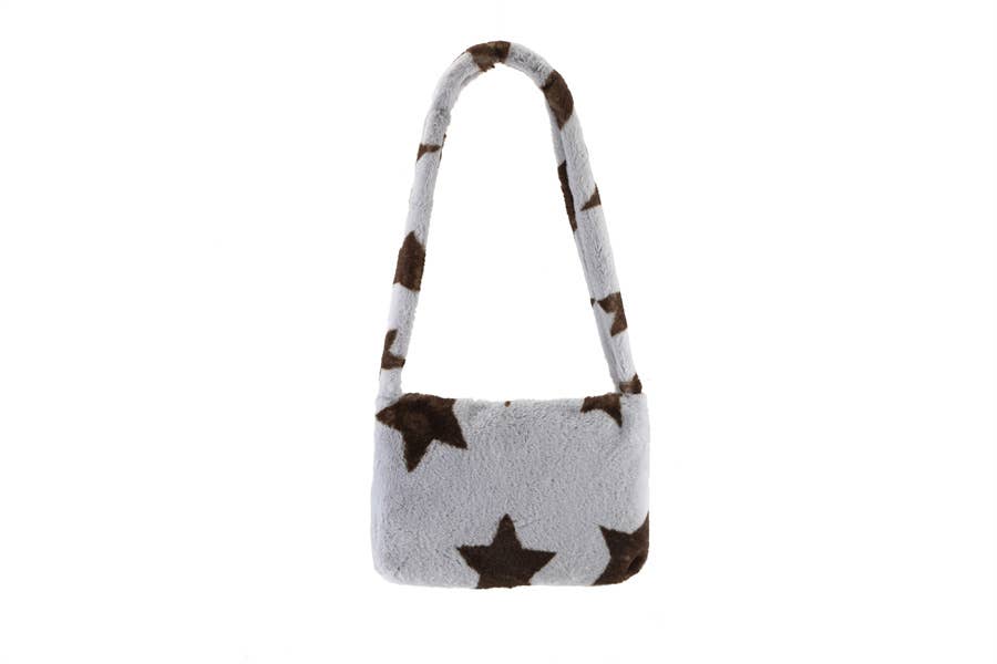 Nima Accessories Inc – wholesale Top handle bag – women's – Ladies Faux Fur Star Print Top Handle  Handbag1
