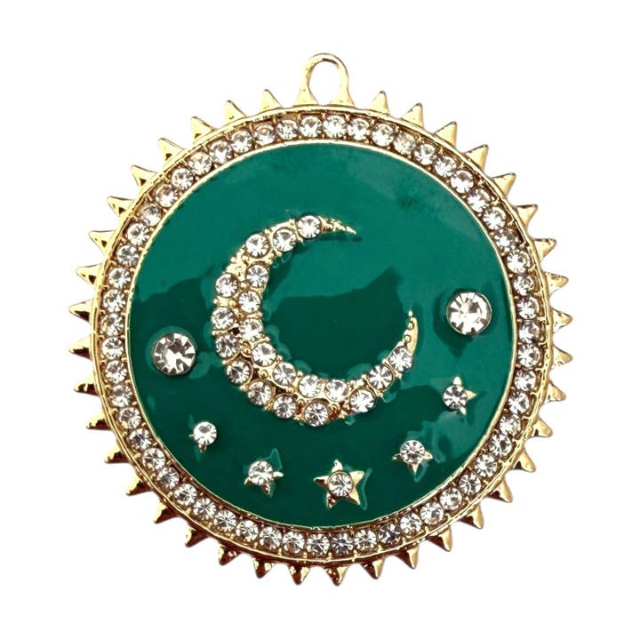 Single Charm - Green Pavé Medallion for wholesale by The Sage Vintage