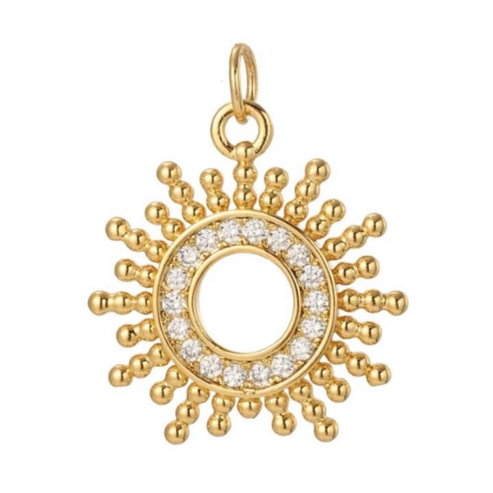 Hollow Sun CZ Charm For Charm Necklace & Bracelet for wholesale by Savvy Bling