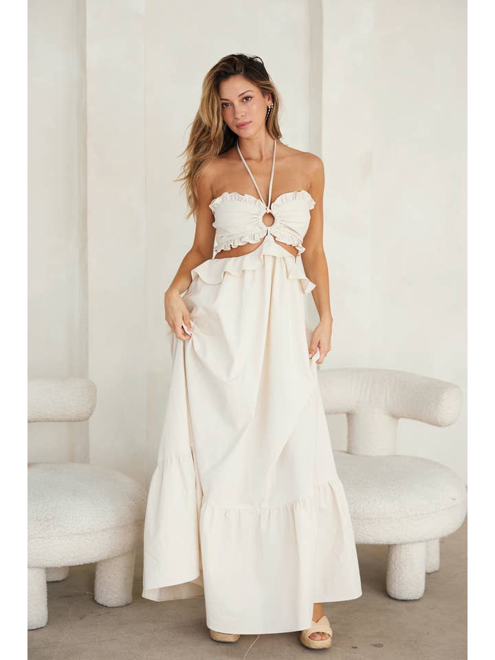 EB LUXE - Wholesale Dress - Women's - LD1298 Cut-Out Ruffled Maxi Halter Dress5