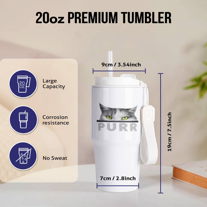 3dRose - Wholesale Insulated mug/tumbler - 3dRose, Magnificent green eyed cat. Purr, Purr. Funny positive gift, Tumbler1