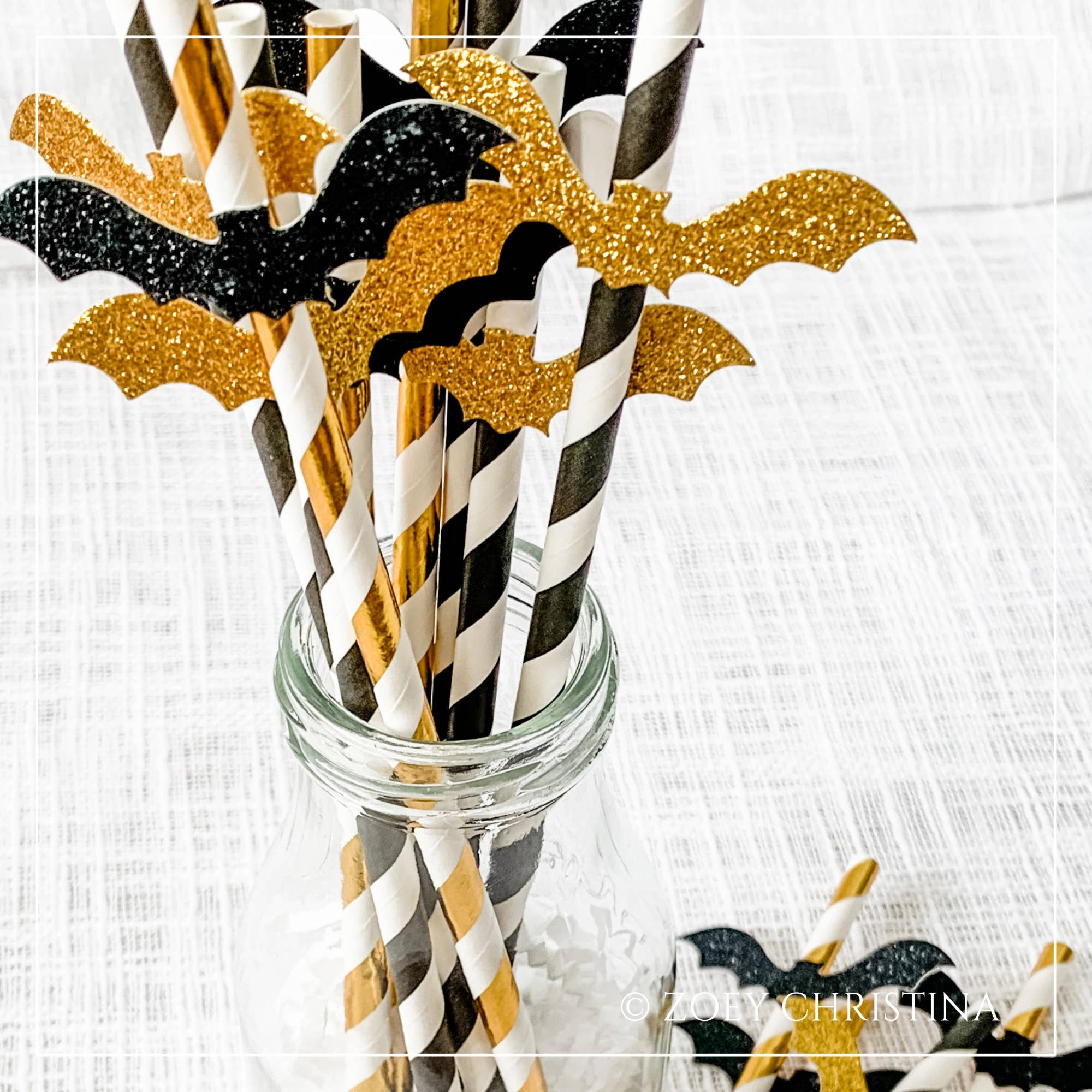 Zoey Christina – wholesale Drinking straw – Halloween Party Supplies 12 Pack - Glitter bat straws2