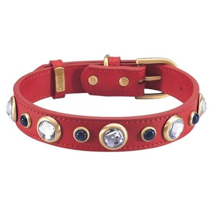 Diamond Dog Collar/Leash - Red, Rhinestones, Sodalite Gems for wholesale by Dosha Dog