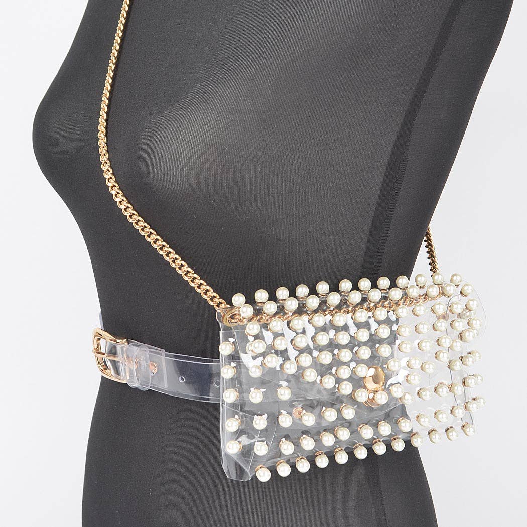 3AM BY H&D ACCESSORIES - Wholesale Belt Bag - Women's - Rhinestone Clear Belt Bag W/Chain PB86338