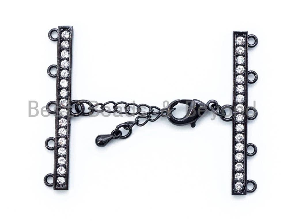 BestBeads&Beyond - Wholesale Clasp - 1set Five Loops CZ Micro Pave Multi-Strands Lobster Claw Clasp, Clear CZ on Gunmetal/Gold/Silver Color, 37x6mm, SKU#K281