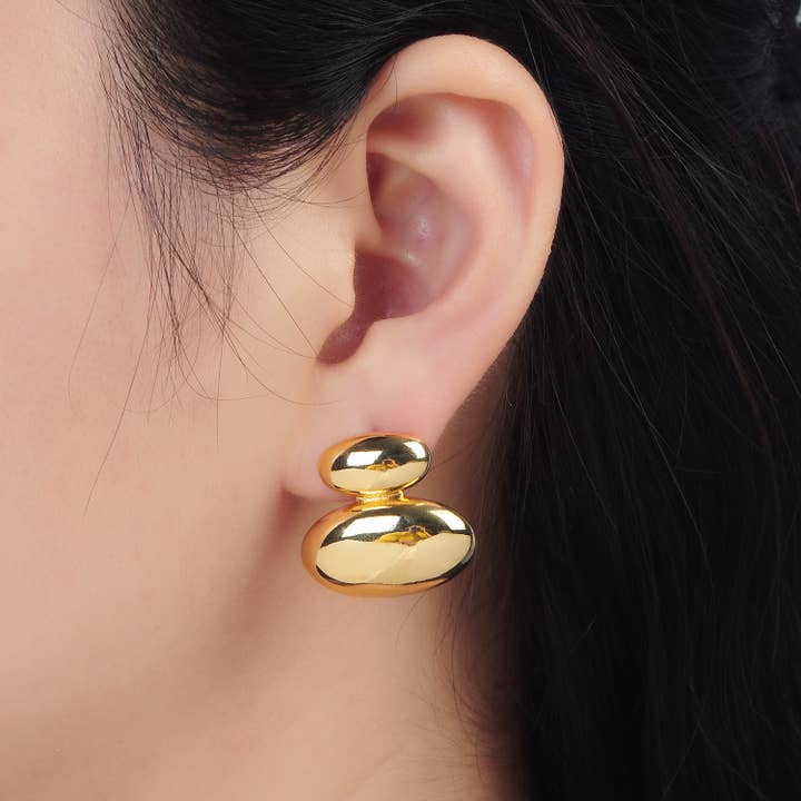 Aim Eternal - Wholesale Stud/Post Earrings - 24k Gold Filled Double Oval Dome Stud Earrings | P-530 P-531