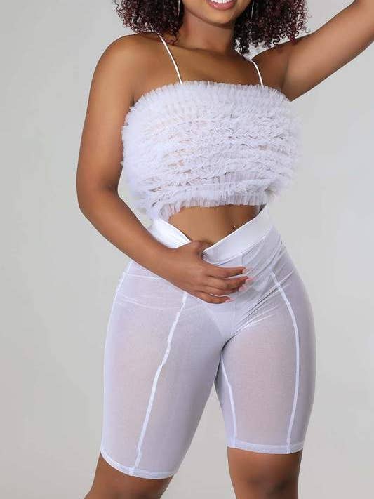 Flarix - Wholesale Top & Short Set (NOT Loungewear) - Women's - ruffle tube and mesh shorts set