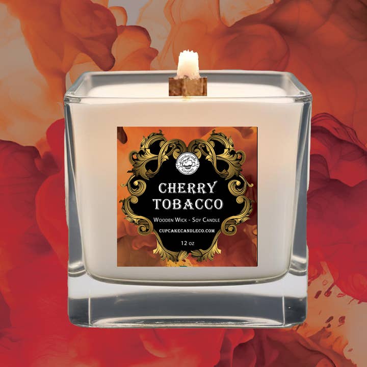 Men's Collection Cherry Tobacco Wood Wick Candle for wholesale by Cupcake Candle Company