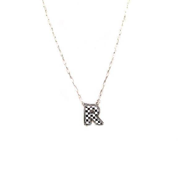 Snowing West - Wholesale Pendant/Charm Necklace - Checkered Bubble Initial Necklace16