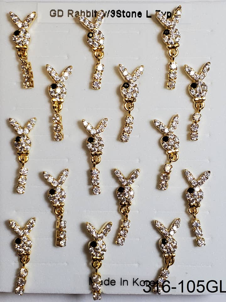 Bague nasale en forme de L en forme de lapin doré L 6-105GL avec 3 pierres pour la vente par etreM