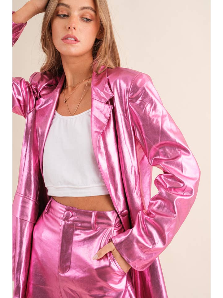 Blue B - Wholesale Top & Short Set (NOT Loungewear) - Women's - 22581SET - Sleek Metallic Single Blazer with Matching Shorts9