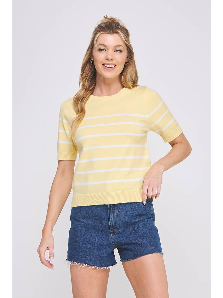 Allie Rose - Wholesale Knit Top - Women's - Soft Fine Gauge Short Slv Preppy Striped Top6