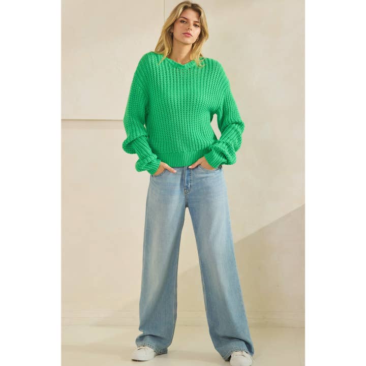 CLOVER KNITTED PULLOVER ROUND NECK SWEATER (ST7309) for wholesale on Faire4