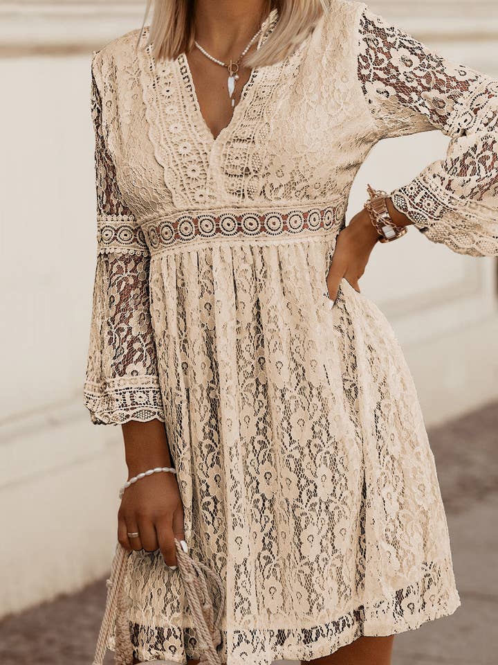Dust Storm Lace V-Neck Three-Quarter Sleeve Dress for wholesale on Faire