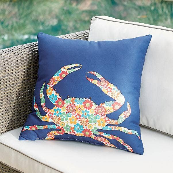 Blue and Orange Boho Crab Outdoor Pillow for wholesale by Pillows Decor and More