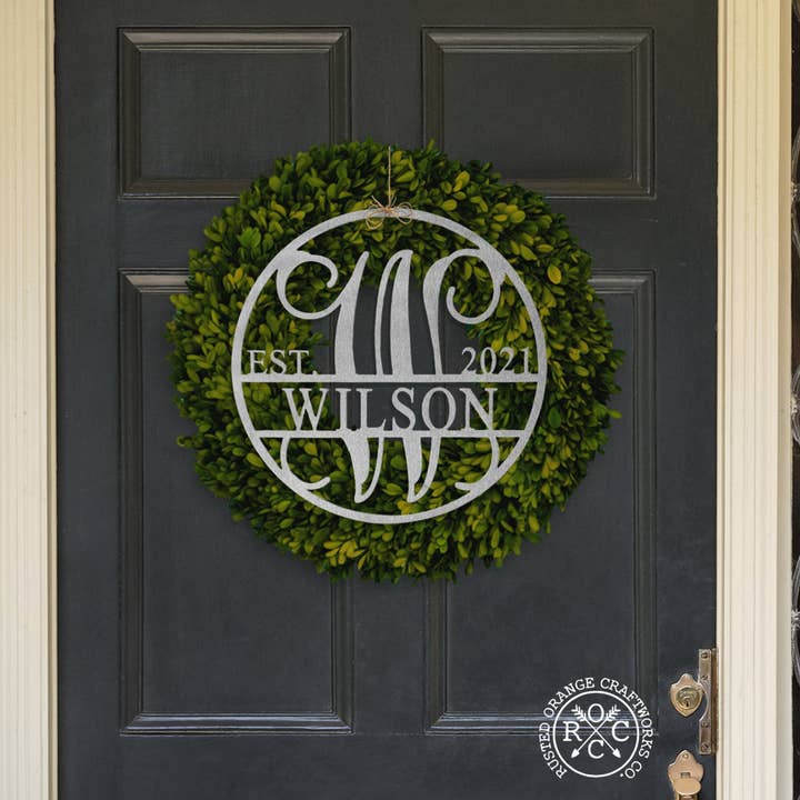 15" Established Circle Name and Date Monogram - Custom Wreat for wholesale by Rusted Orange Craftworks Co.