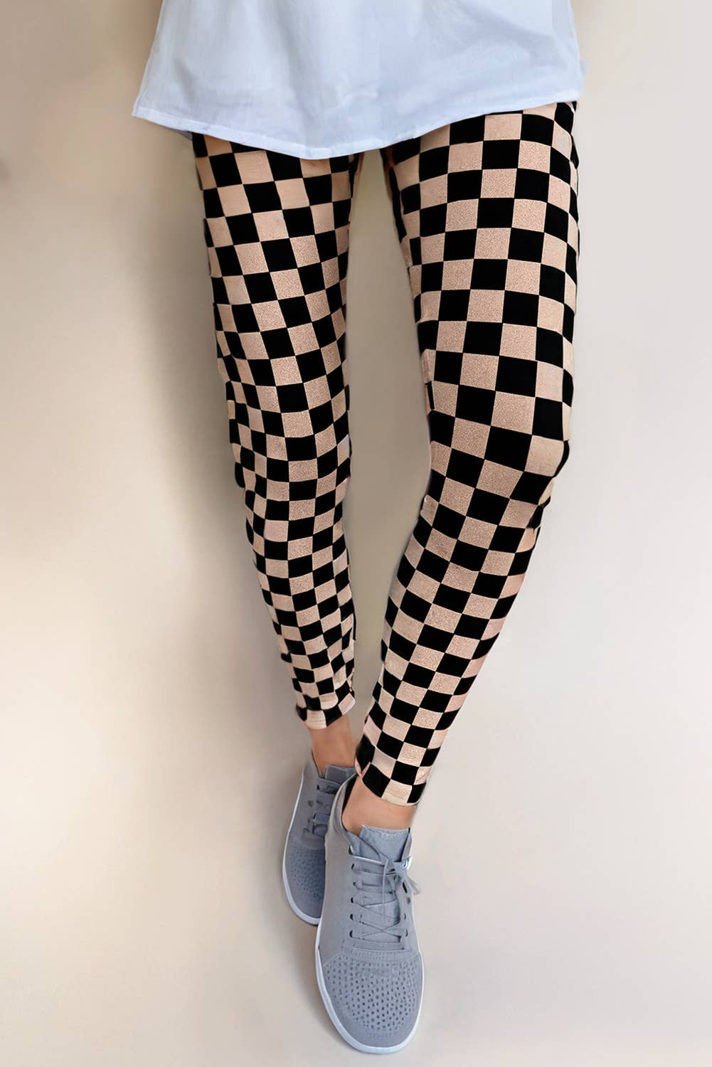 Brown Checkered Pattern High Waist Skinny Leggings for wholesale on Faire