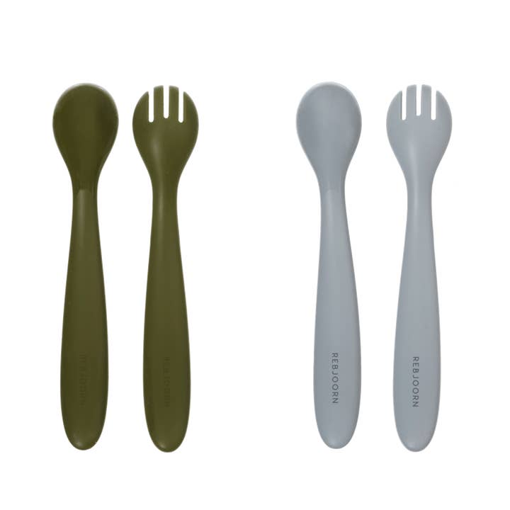 Rebjoorn - Silicone Spoon & Fork Green & Grey 4-Pack for wholesale by Rebjoorn