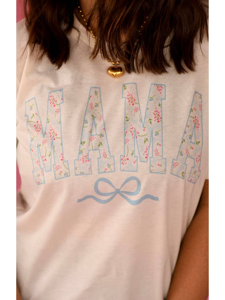 Natural Blue Floral Mama Bow Tee for wholesale on Faire3